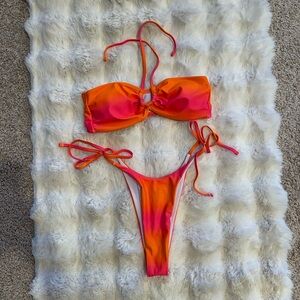 Vibrant sherbet sunset Orange and Pink Bikini Set small